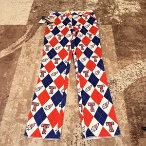 Loud Mouth Golf Pants Men's 36x Raw Hem Tompkins Falcons Katy TX Red Blue Argyle